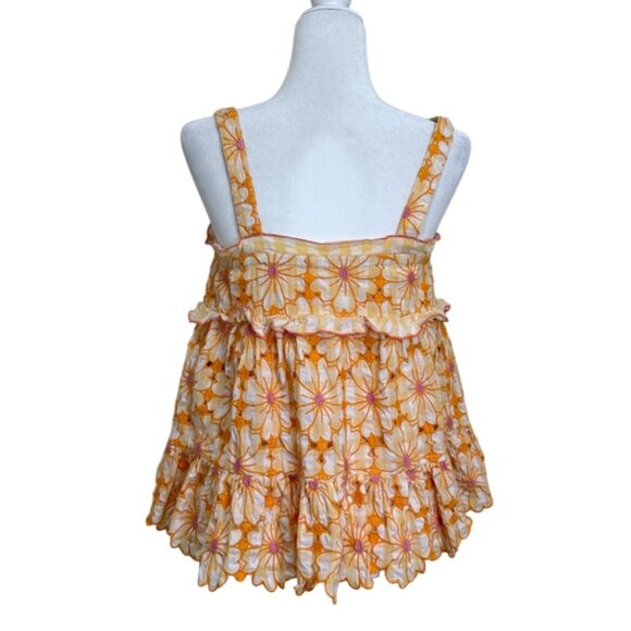 Anthropologie Embroidered Sleeveless Top Cutout Tank Yellow Orange Floral  XS - Picture 3 of 7